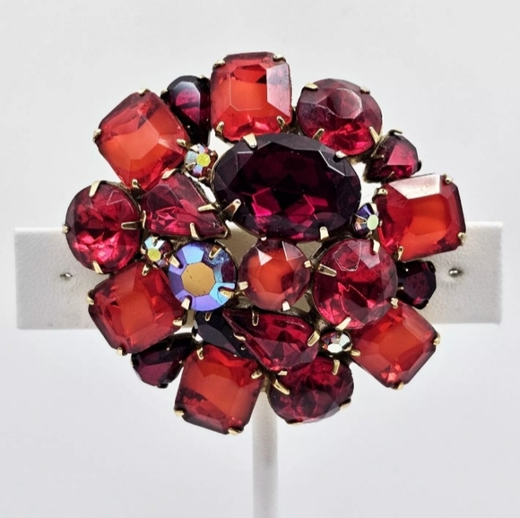 Kramer Vintage 1940s Signed Prong Set Red Rhinestone Brooch Pin Rare - Picture 1 of 8